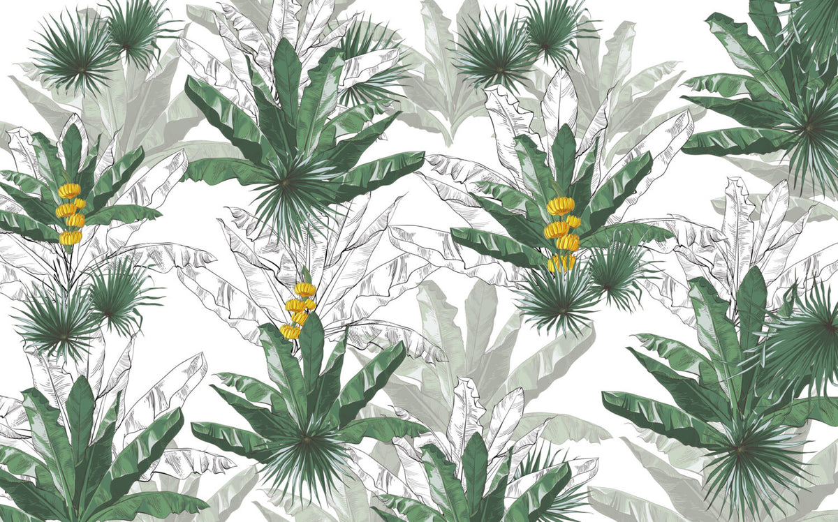 Line Art Banana Leaf Wallpaper : Sketch Tropical Mural - View 2