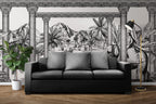 Black White Palace Garden Wallpaper : Sketch Village Palm Mural - View 6