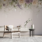 Hanging Flower Garland Wallpaper : Soft Taupe Floral Mural - View 4