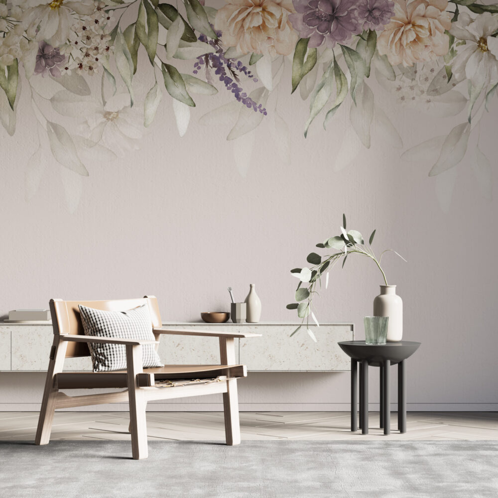 Hanging Flower Garland Wallpaper : Soft Taupe Floral Mural - View 4