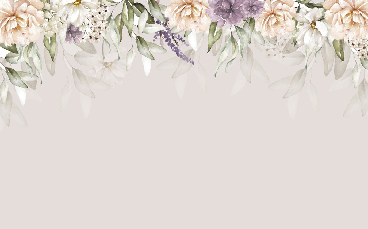 Hanging Flower Garland Wallpaper : Soft Taupe Floral Mural - View 2