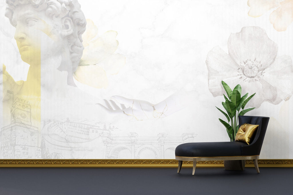 White Marble Classical Wallpaper : Gold Vein Statue Mural