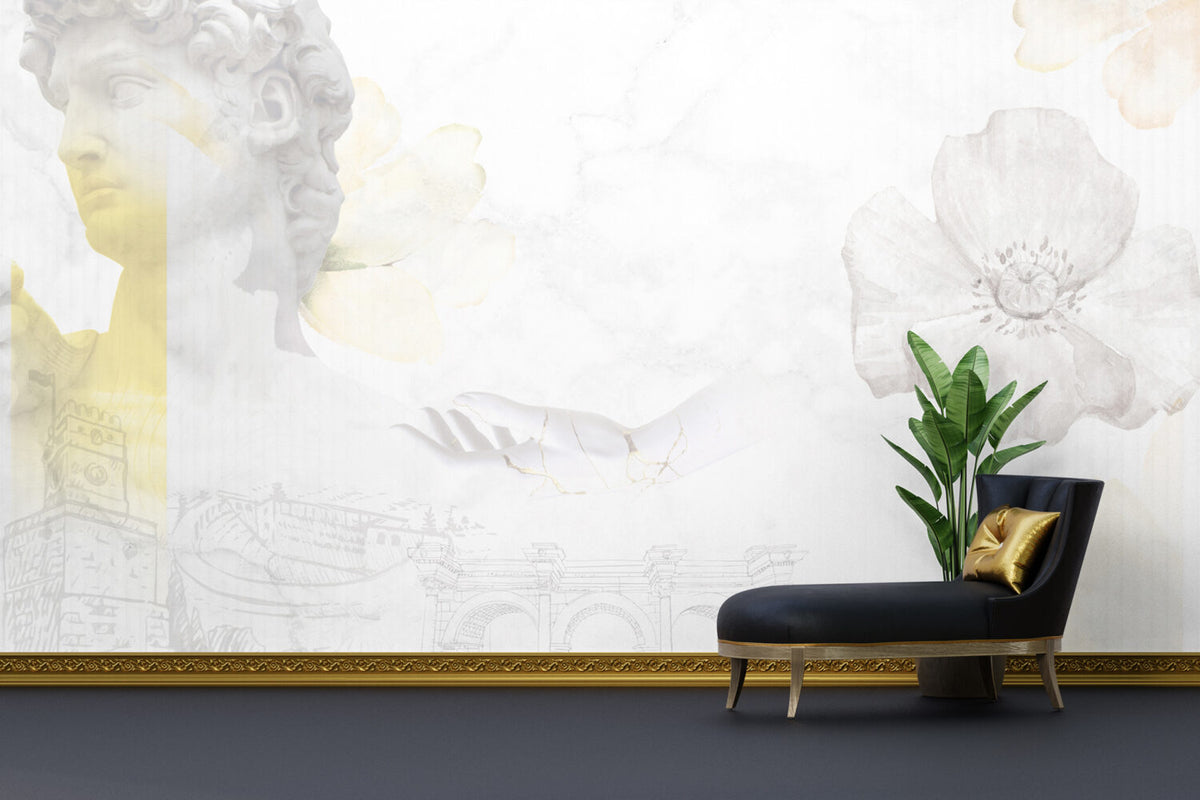 White Marble Classical Wallpaper : Gold Vein Statue Mural