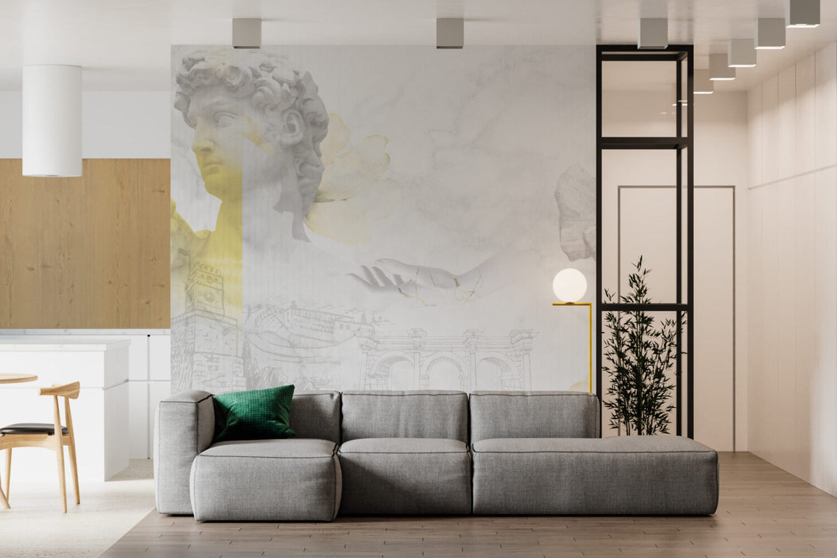 White Marble Classical Wallpaper : Gold Vein Statue Mural - View 3