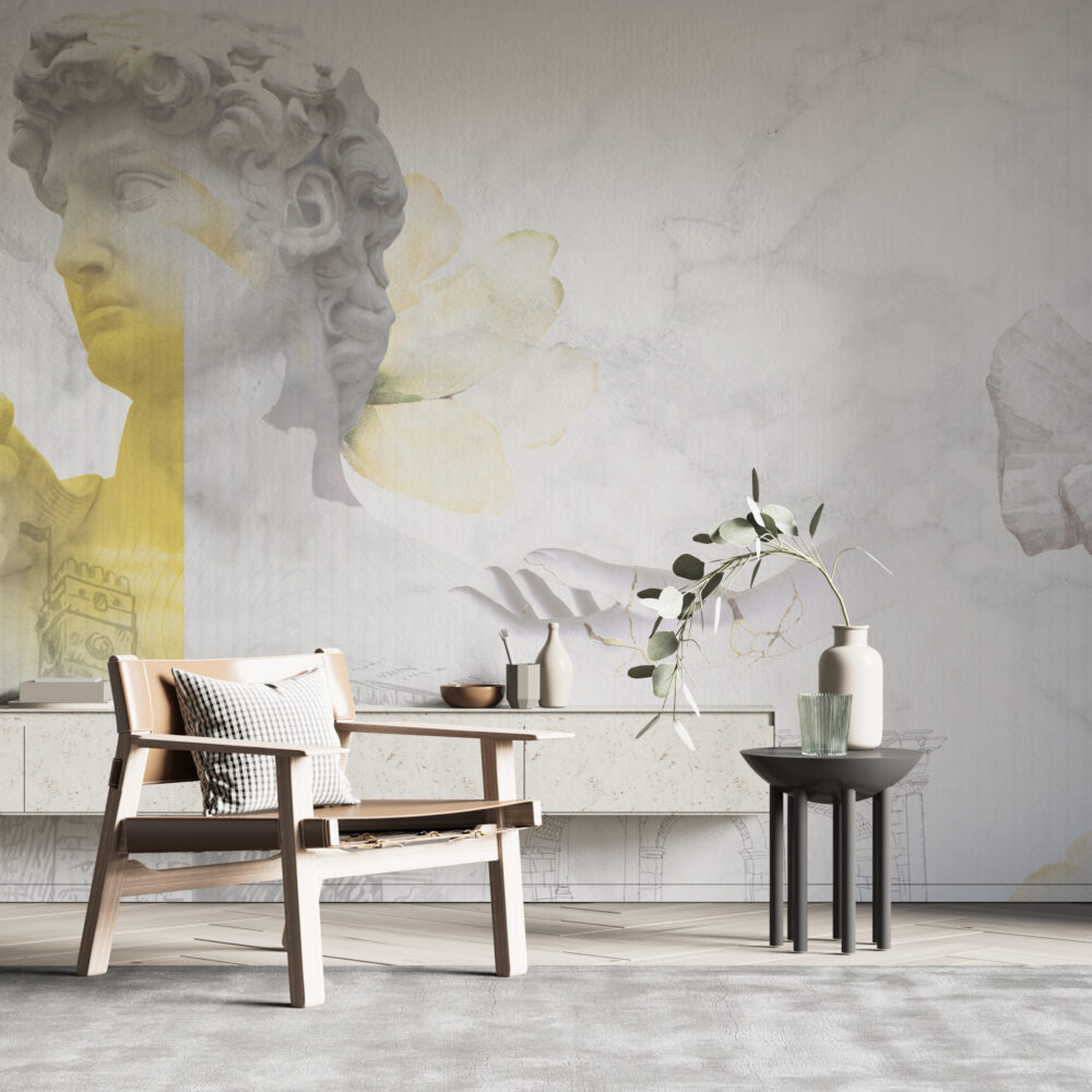 White Marble Classical Wallpaper : Gold Vein Statue Mural - View 4