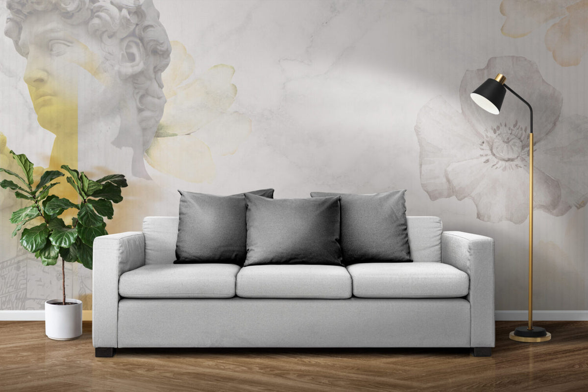 White Marble Classical Wallpaper : Gold Vein Statue Mural - View 5