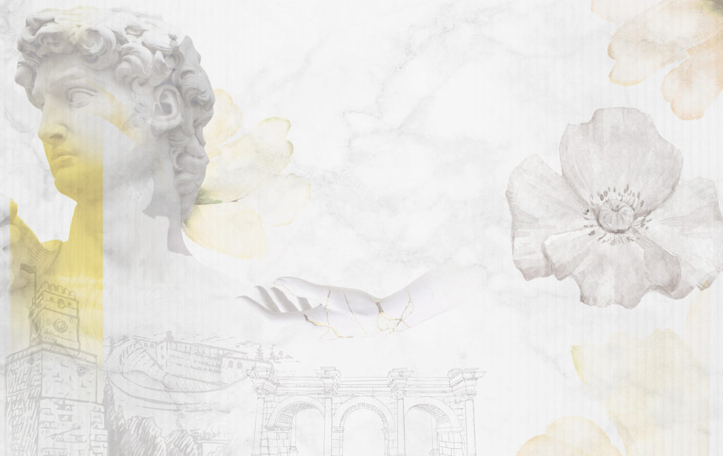 White Marble Classical Wallpaper : Gold Vein Statue Mural - View 2