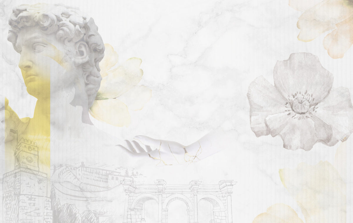 White Marble Classical Wallpaper : Gold Vein Statue Mural - View 2
