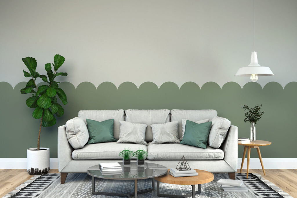 Green Scallop Wainscot Wallpaper : Two-Tone Arch Border Mural - View 5