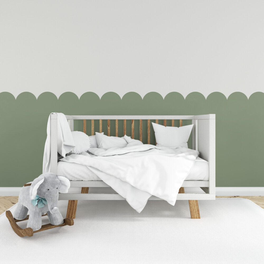 Green Scallop Wainscot Wallpaper : Two-Tone Arch Border Mural - View 6