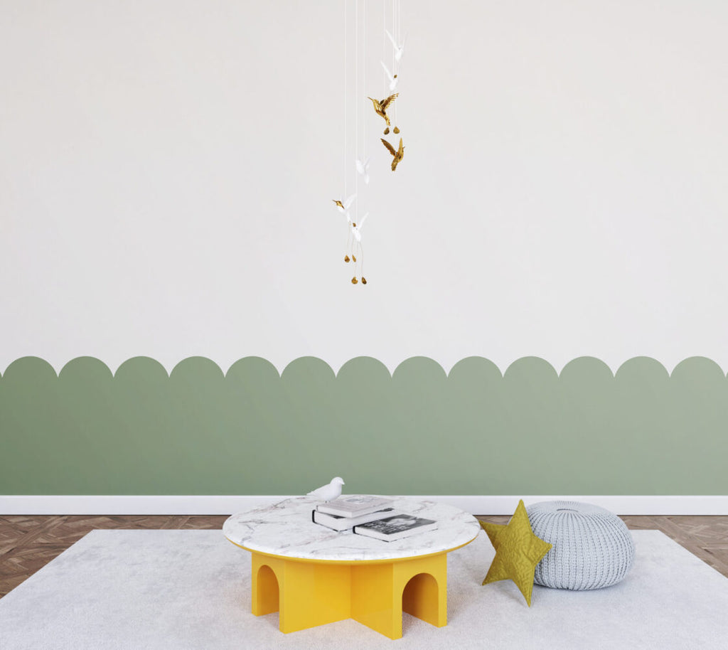 Green Scallop Wainscot Wallpaper : Two-Tone Arch Border Mural - View 4