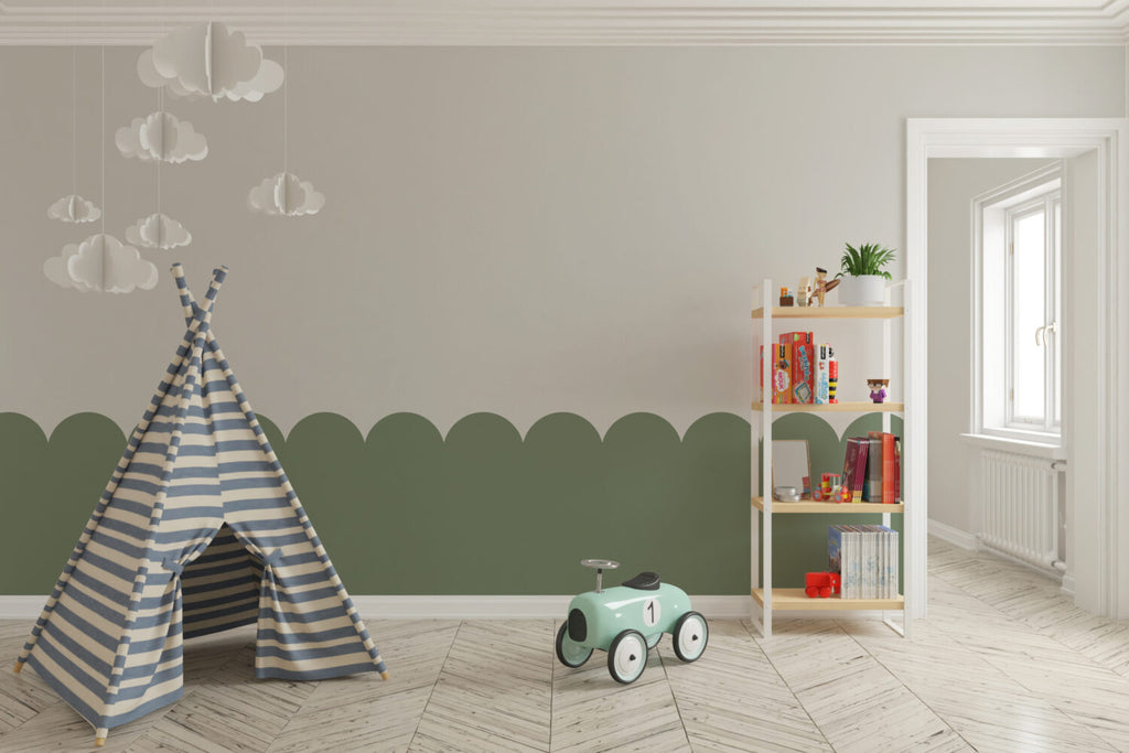 Green Scallop Wainscot Wallpaper : Two-Tone Arch Border Mural