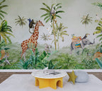 Safari Jungle Giraffe Wallpaper : Watercolour Elephant Palm Mural - View 4
