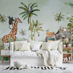 Safari Jungle Giraffe Wallpaper : Watercolour Elephant Palm Mural - View 5