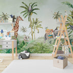 Safari Jungle Giraffe Wallpaper : Watercolour Elephant Palm Mural - View 6