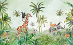 Safari Jungle Giraffe Wallpaper : Watercolour Elephant Palm Mural - View 2