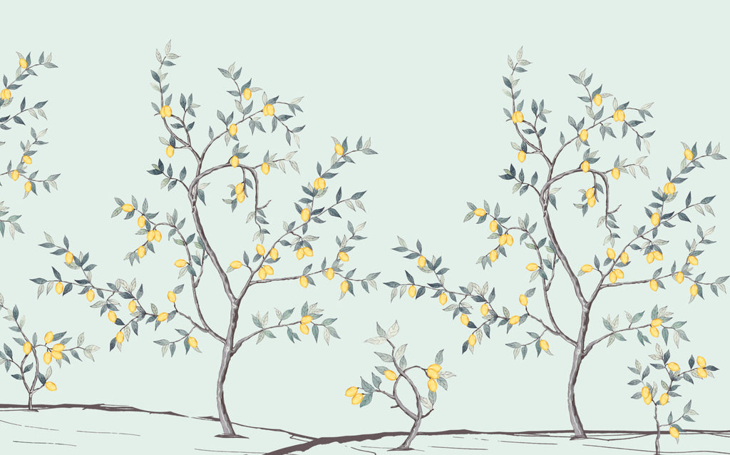 Lemon Tree Branch Wallpaper : Soft Mint Citrus Mural - View 2