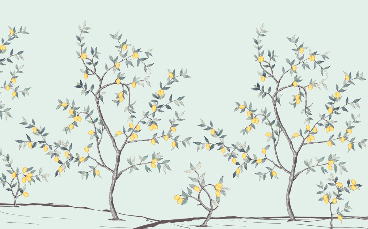 Lemon Tree Branch Wallpaper : Soft Mint Citrus Mural - View 2