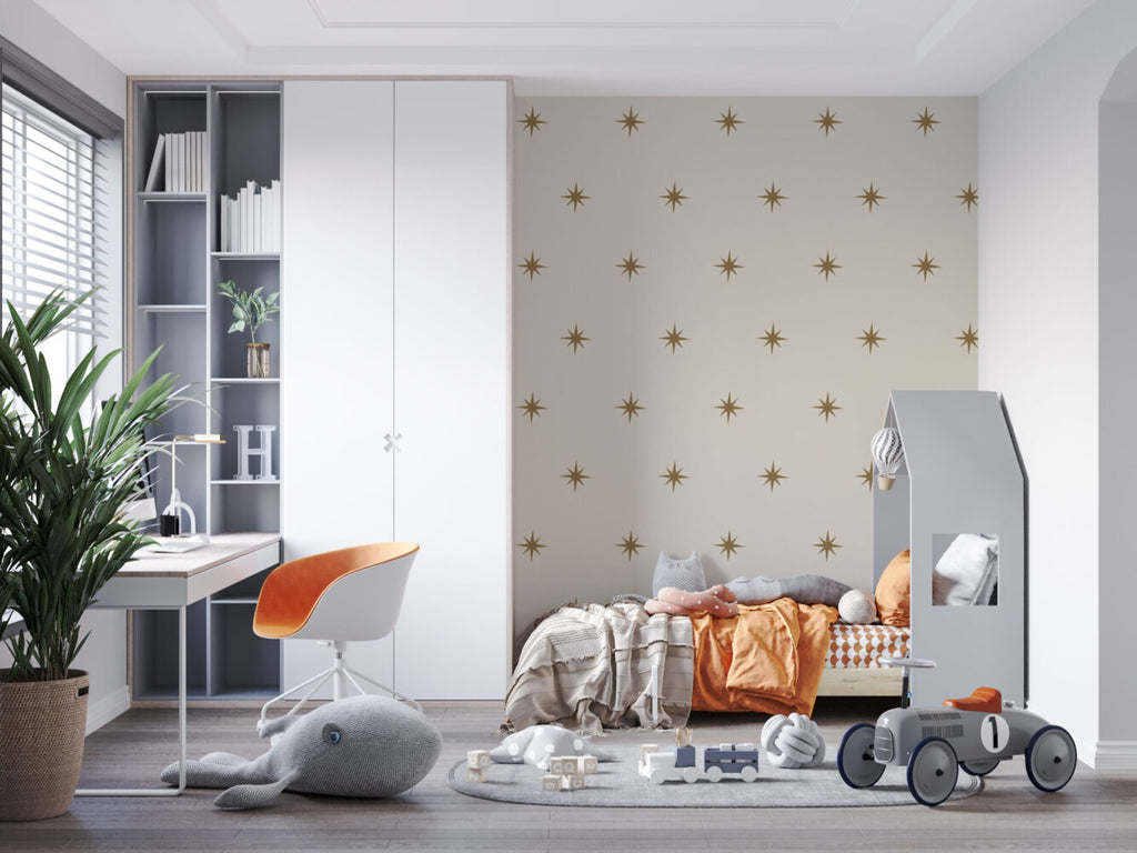 Gold Star Beige Wallpaper : Minimal Sparkle Pattern - View 6