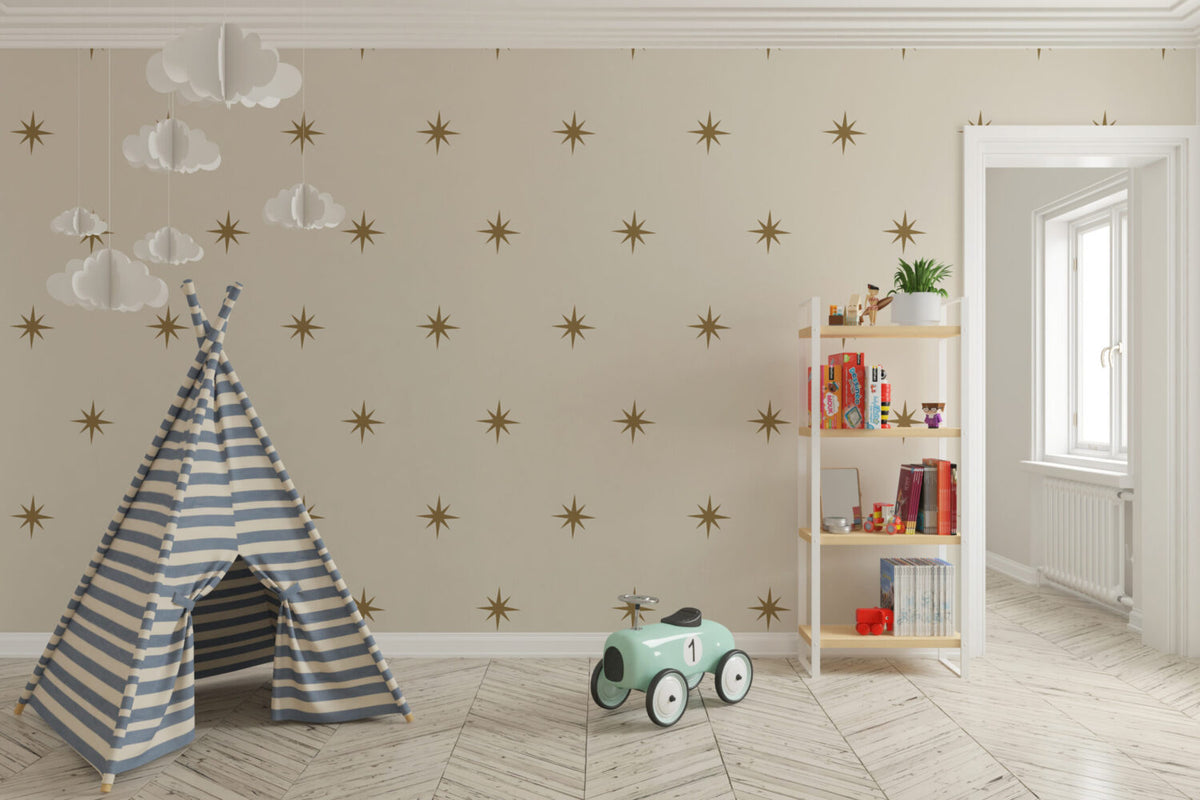 Gold Star Beige Wallpaper : Minimal Sparkle Pattern