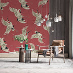 Red Flying Crane Wallpaper : Japanese Crane Pattern
