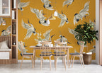 Mustard Flying Crane Wallpaper : Japanese Crane Pattern - View 4