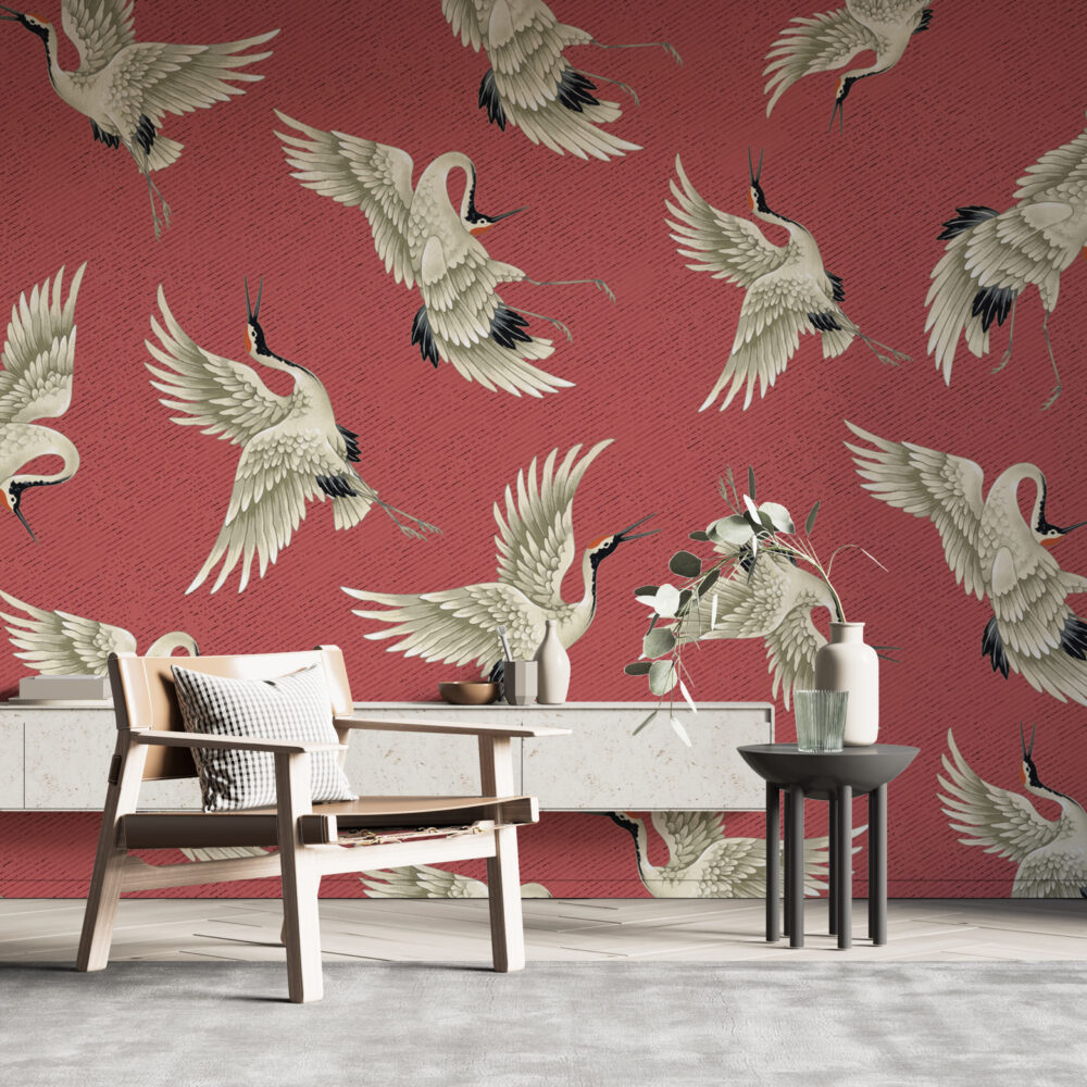 Red Flying Crane Wallpaper : Japanese Crane Pattern - View 6