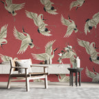 Red Flying Crane Wallpaper : Japanese Crane Pattern - View 6