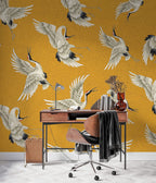 Mustard Flying Crane Wallpaper : Japanese Crane Pattern - View 5