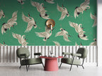 Emerald Flying Crane Wallpaper : Japanese Crane Pattern - View 3