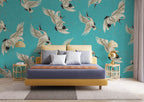 Teal Flying Crane Wallpaper : Japanese Crane Pattern - View 3
