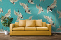 Teal Flying Crane Wallpaper : Japanese Crane Pattern