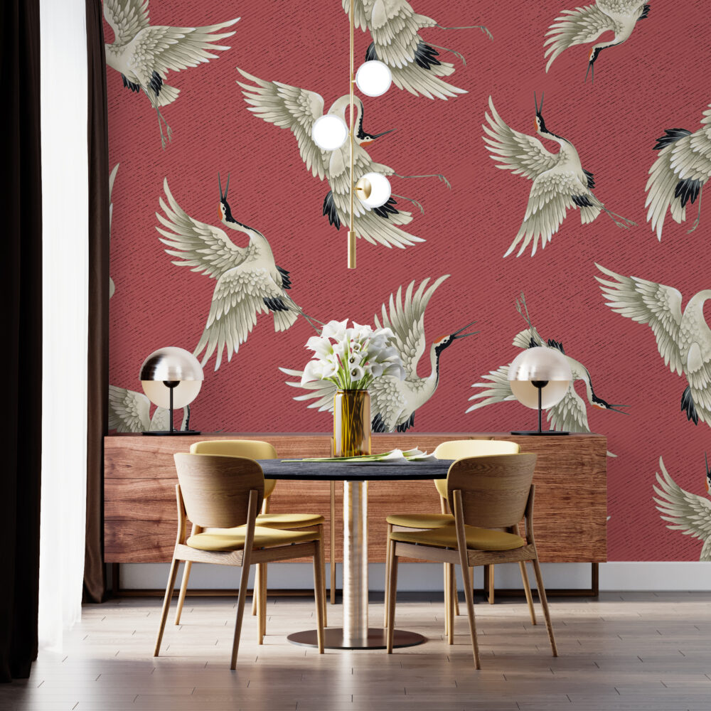 Red Flying Crane Wallpaper : Japanese Crane Pattern - View 5