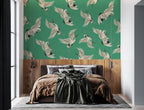 Emerald Flying Crane Wallpaper : Japanese Crane Pattern - View 6