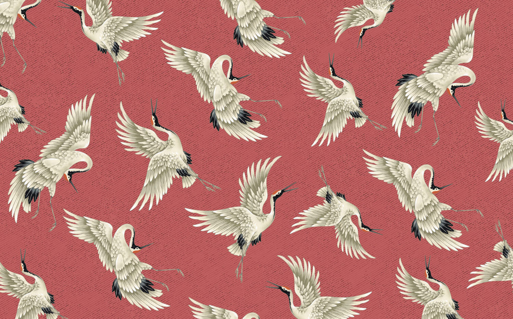 Red Flying Crane Wallpaper : Japanese Crane Pattern - View 2