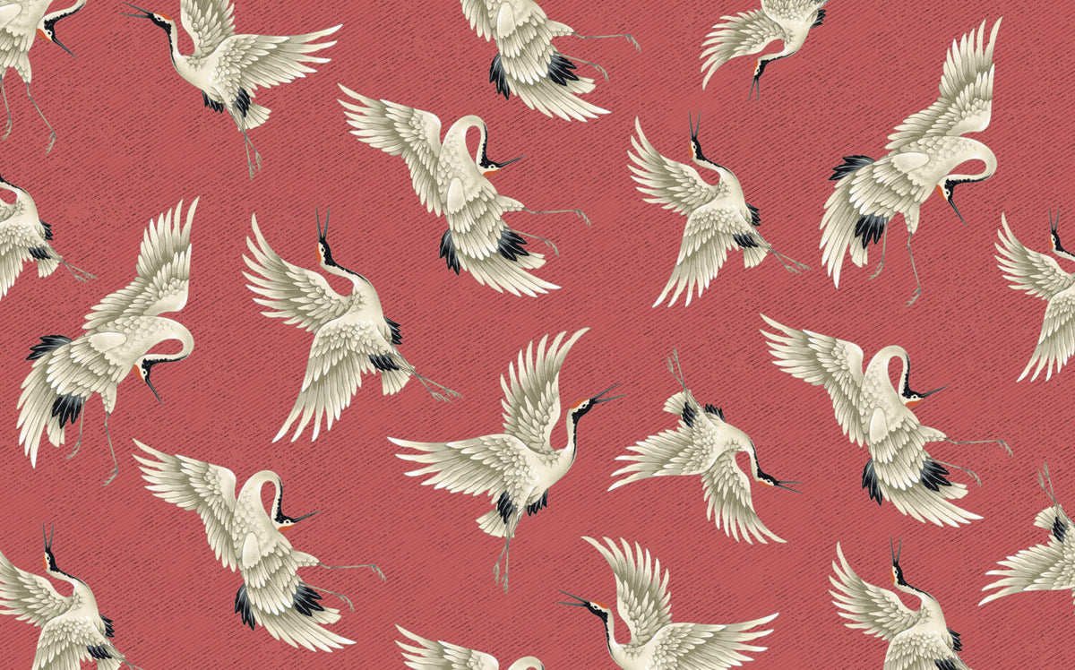 Red Flying Crane Wallpaper : Japanese Crane Pattern - View 2