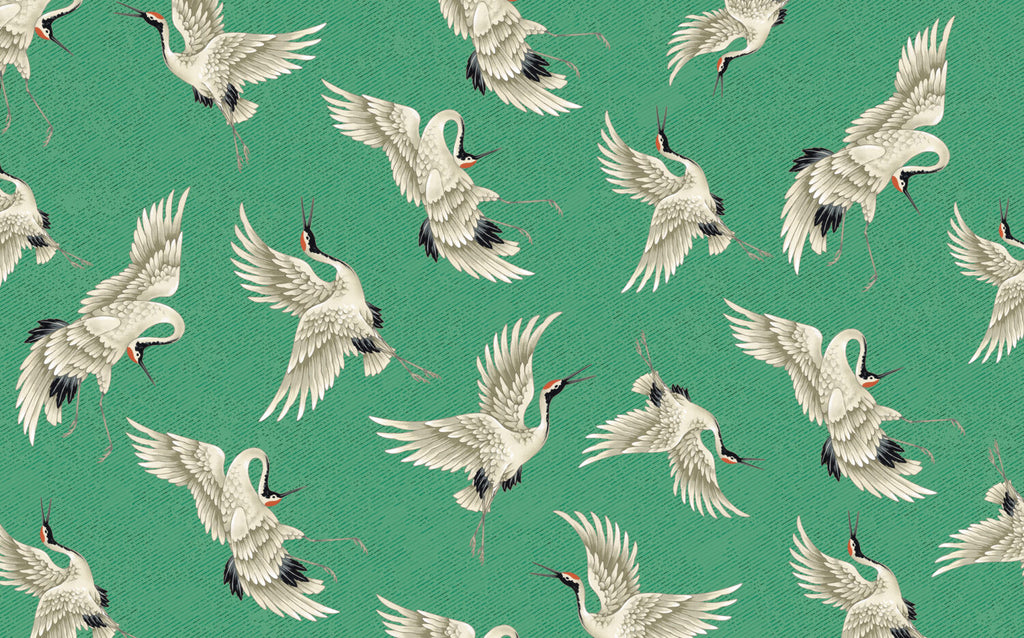 Emerald Flying Crane Wallpaper : Japanese Crane Pattern - View 2