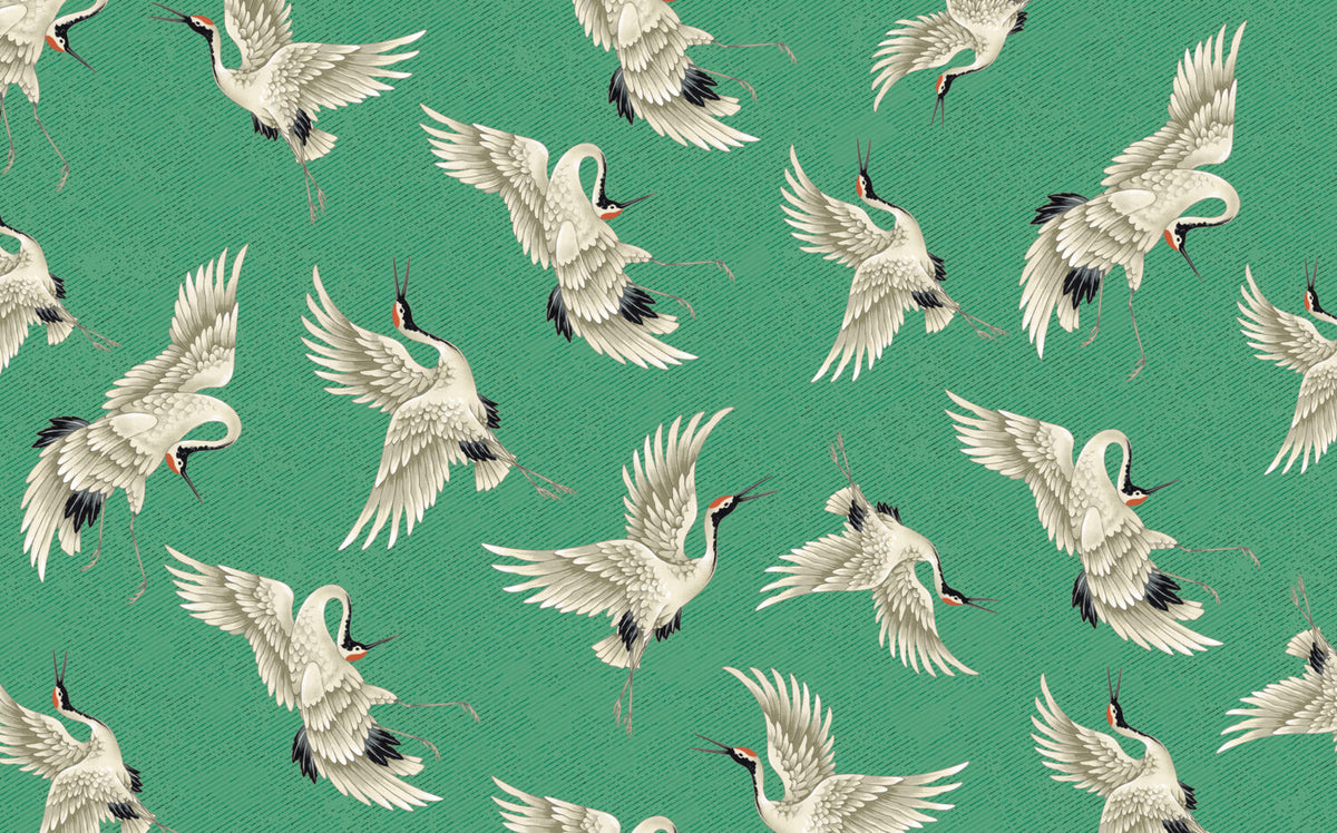 Emerald Flying Crane Wallpaper : Japanese Crane Pattern - View 2