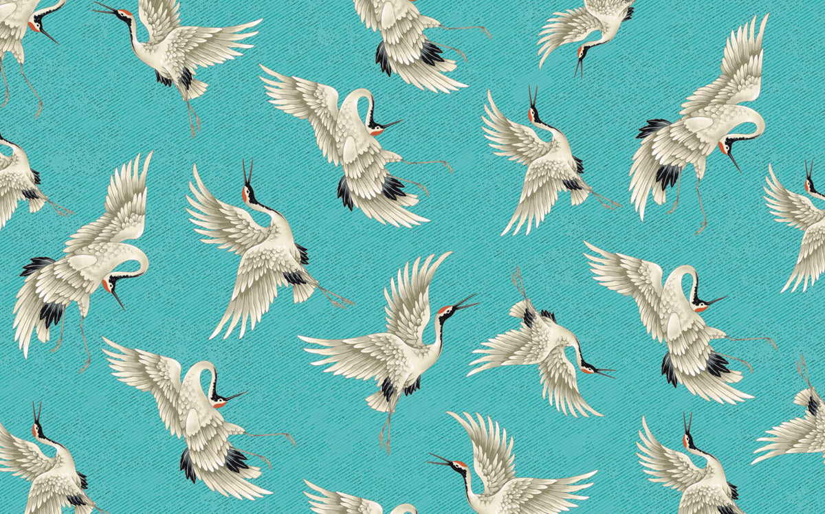 Teal Flying Crane Wallpaper : Japanese Crane Pattern - View 2