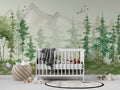 Misty Pine Mountain Wallpaper : Soft Green Forest Mural
