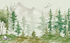 Misty Pine Mountain Wallpaper : Soft Green Forest Mural - View 2