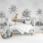 Grey Sketch Palm Wallpaper : Toucan Jungle Animals Mural - View 5