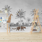 Grey Sketch Palm Wallpaper : Toucan Jungle Animals Mural