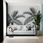 Black White Palm Leaf Wallpaper : Monochrome Tropical Mural - View 3