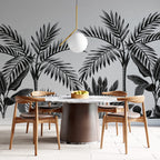 Black White Palm Leaf Wallpaper : Monochrome Tropical Mural - View 4