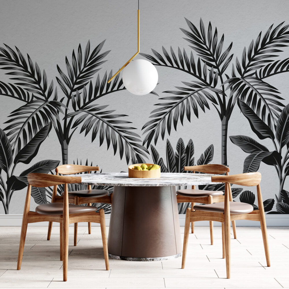 Black White Palm Leaf Wallpaper : Monochrome Tropical Mural - View 4