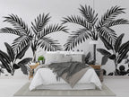Black White Palm Leaf Wallpaper : Monochrome Tropical Mural