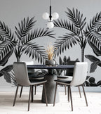 Black White Palm Leaf Wallpaper : Monochrome Tropical Mural - View 5
