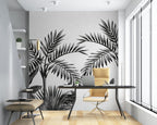 Black White Palm Leaf Wallpaper : Monochrome Tropical Mural - View 6