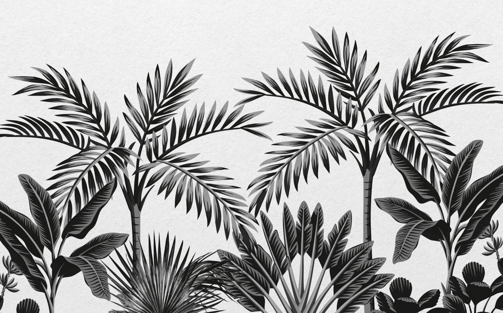 Black White Palm Leaf Wallpaper : Monochrome Tropical Mural - View 2